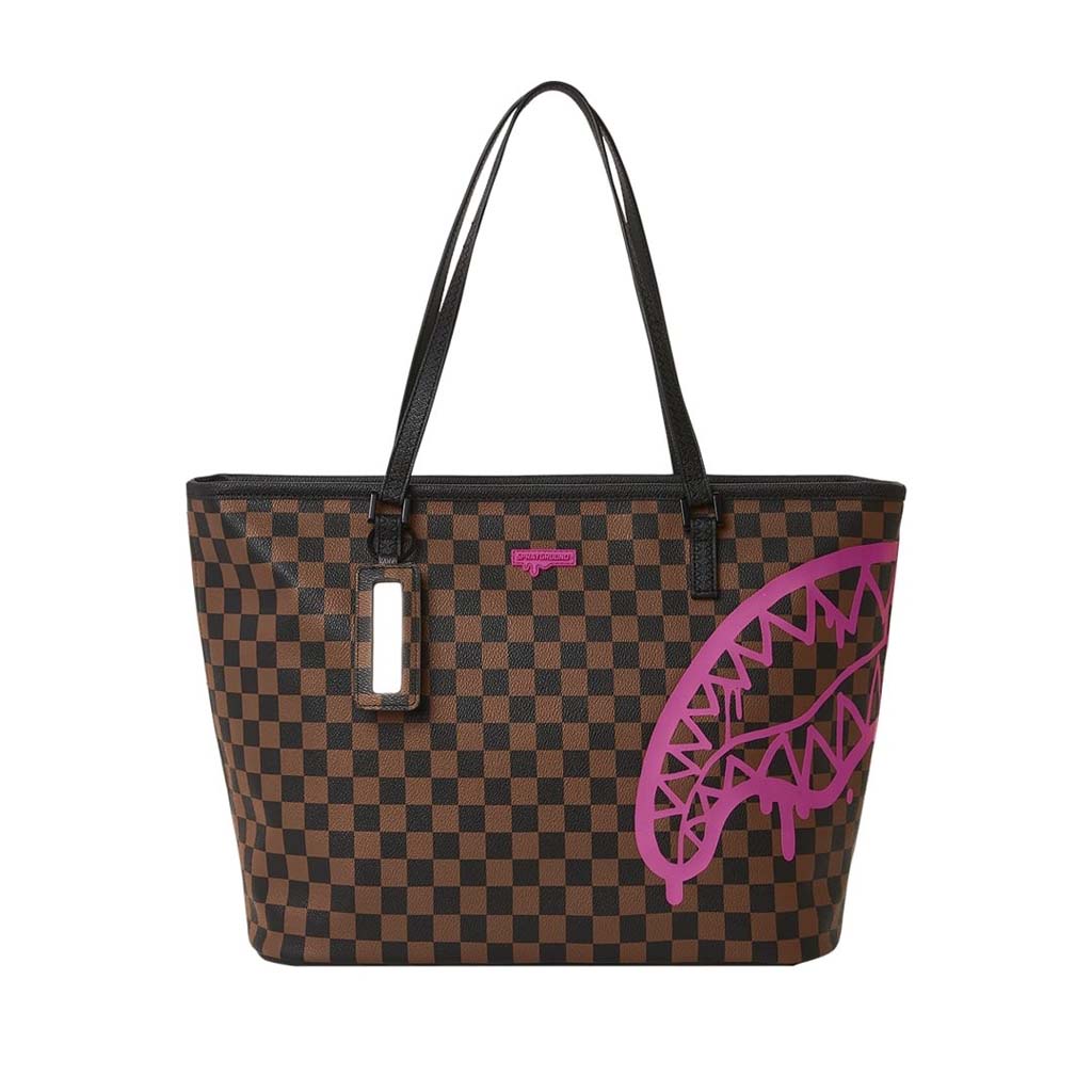 Sprayground Pink Drip Brown Check Tote